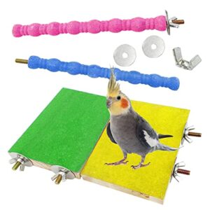 kathson 4 pcs bird perch stand toy wood parrot perch stand platform paw grinding rough-surfaced chew toys cage accessories exercise toys for budgies parakeet cockatiel conure hamster