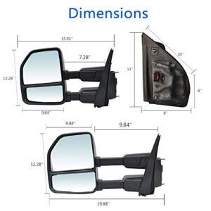 JZSUPER 2017 2018 2019 2020 Towing Mirrors fit for Ford F250 F350 F450 F-550 Super Duty Pickup Truck With Power Heated Turn Signal Light Temperature Sensor Spot Lights