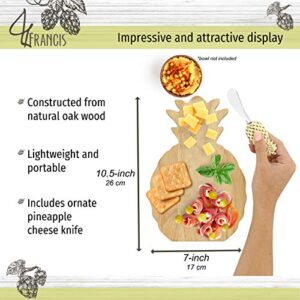 Wooden Wine and Cheese Board, Oak Pineapple Charcuterie Board Cheese Platter with Cheese Knife Serving Board Cheese Tray