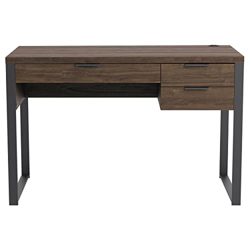 Coaster Furniture Pattinson 3-Drawer Aged Walnut and Gunmetal Writing Desk 47.25" W X 23.5" D X 30" H 803370