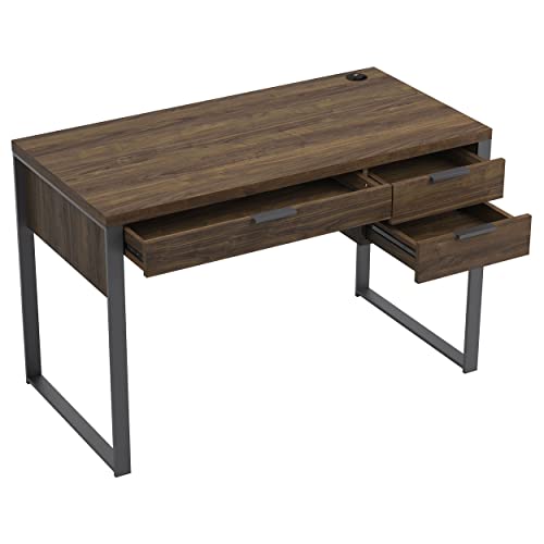 Coaster Furniture Pattinson 3-Drawer Aged Walnut and Gunmetal Writing Desk 47.25" W X 23.5" D X 30" H 803370