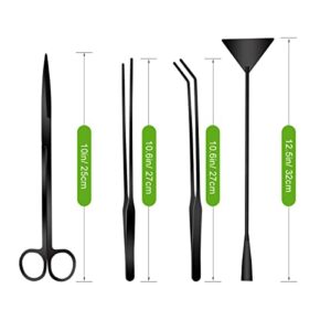 Catcan Quarium Aquascape Tools Kits, 4 in 1 Anti-Rust Aquatic Plant Aquascaping Tool Stainless Steel Black Tweezers Scissors Spatula for Aquarium Tank Clean Fish Tank Aquascape Tools Sets (Black)