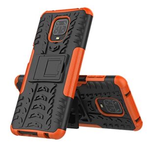 isadenser phone case for redmi note 9 pro, redmi note 9 pro max case slim heavy duty with kickstand dual layer drop protection shockproof hard phone case for redmi note 9 pro max . hyun orange