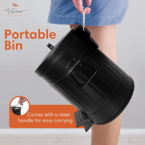 Autumn Alley Farmhouse Bathroom Trash Can - Black Bathroom Trash Can with Lid and Pedal for Rustic Bathroom, Farmhouse Kitchen Trash Can, Country Home Décor, 5L, 1.3 Gallon, Matte Black