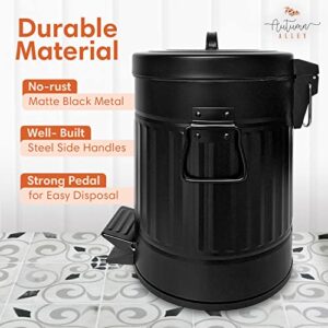 Autumn Alley Farmhouse Bathroom Trash Can - Black Bathroom Trash Can with Lid and Pedal for Rustic Bathroom, Farmhouse Kitchen Trash Can, Country Home Décor, 5L, 1.3 Gallon, Matte Black