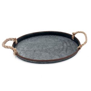 funerom 13.9x 8.8 inch galvanized metal oval tray with rope handle，farmhouse serving tray.