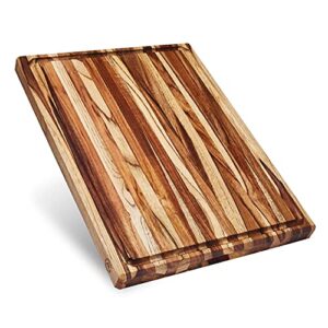 sonder los angeles, xl thick teak wood cutting board for kitchen with juice groove, sorting compartments, charcuterie cheese board 20x15x1.5 in (gift box included)