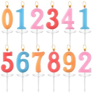 12 pieces birthday number candle cake numeral candles christmas new year rainbow 0 - 9 cake topper decoration for birthday, party, wedding, celebration, 10 pieces of 0 - 9 and extra 2 pieces of 1, 2