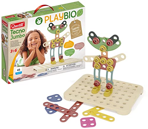 Quercetti - Tecno Jumbo PlayBio - Classic Construction and Building Toy Made with Eco-Friendly Bioplastic, for Kids Ages 3 Years +