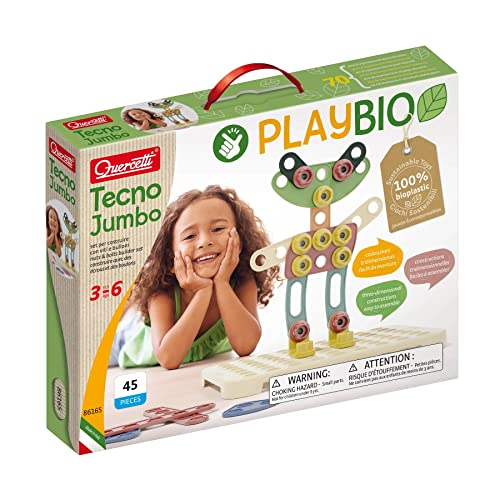 Quercetti - Tecno Jumbo PlayBio - Classic Construction and Building Toy Made with Eco-Friendly Bioplastic, for Kids Ages 3 Years +