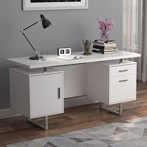 Coaster Furniture Lawtey Modern Contemporary 2 Drawer Home Office Writing Desk Storage File Cabinet Silver Metal Frame White High Gloss 803521