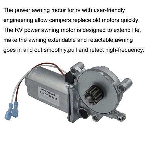 266149 RV Power Awning Motor Replacement Universal Motor 12-Volt DC 75-RPM Compatible with Solera Power Awnings Including Flat, Pitched and Short Assemblies