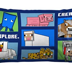 Jay Franco Minecraft Explore Create Battle Survive 1 Single Pillowcase - Double-Sided Kids Super Soft - Bedding Features Creeper, Enderman, Zombie, & Skeleton