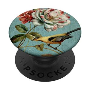 shabby chic vintage bird flowers teal blue victorian floral popsockets popgrip: swappable grip for phones & tablets