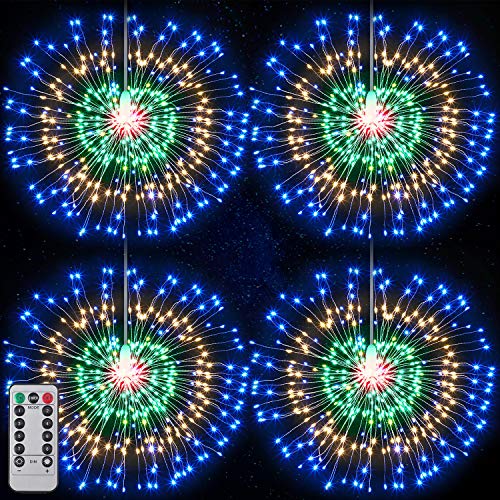 4 Pieces Firework Lights LED String Lights Fairy Decorative Twinkle Starburst Lights with Remote Control for Patio Party Indoor Home Decoration