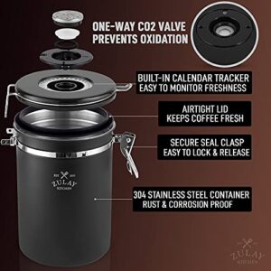 Zulay 21oz Coffee Canister For Ground Coffee - Stainless Steel Coffee Canisters With Scoop Holder & Date Tracker - Airtight Coffee Container & Coffee Storage For Coffee Jar, Tea, Sugar, Flour (Black)