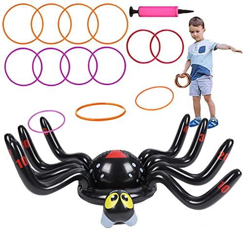 Dokeawo Halloween Ring Toss Game Inflatable Spider Halloween Party Games Holiday Children Inflatable Toys Ring with 10pcs Rings