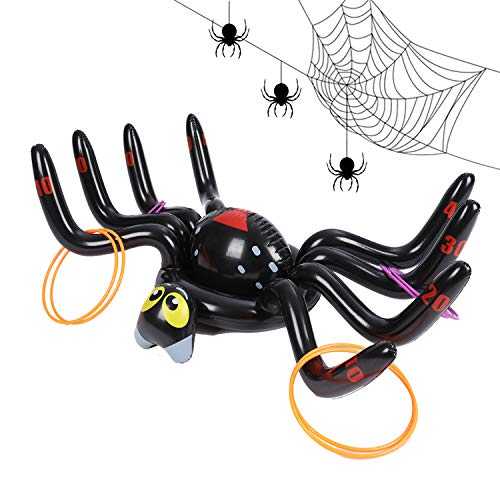 Dokeawo Halloween Ring Toss Game Inflatable Spider Halloween Party Games Holiday Children Inflatable Toys Ring with 10pcs Rings