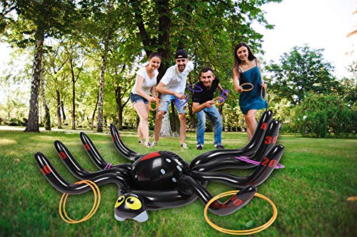 Dokeawo Halloween Ring Toss Game Inflatable Spider Halloween Party Games Holiday Children Inflatable Toys Ring with 10pcs Rings