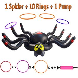 Dokeawo Halloween Ring Toss Game Inflatable Spider Halloween Party Games Holiday Children Inflatable Toys Ring with 10pcs Rings