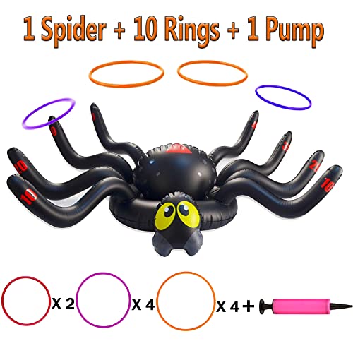 Dokeawo Halloween Ring Toss Game Inflatable Spider Halloween Party Games Holiday Children Inflatable Toys Ring with 10pcs Rings