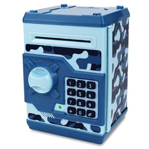 saojay kids money bank, electronic password piggy bank mini atm cash coin money box for kids birthday toy for children (camouflage blue)