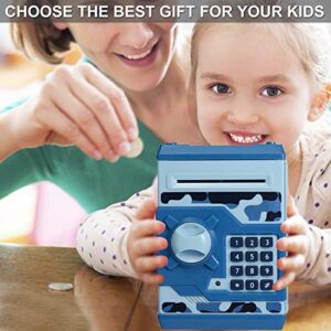 SAOJAY Kids Money Bank, Electronic Password Piggy Bank Mini ATM Cash Coin Money Box for Kids Birthday Toy for Children (Camouflage Blue)