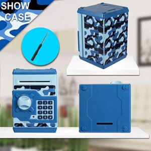 SAOJAY Kids Money Bank, Electronic Password Piggy Bank Mini ATM Cash Coin Money Box for Kids Birthday Toy for Children (Camouflage Blue)