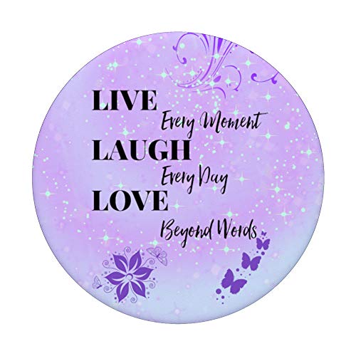 Phone Pop Up Button Holder,Live Laugh Love Purple Butterfly PopSockets PopGrip: Swappable Grip for Phones & Tablets