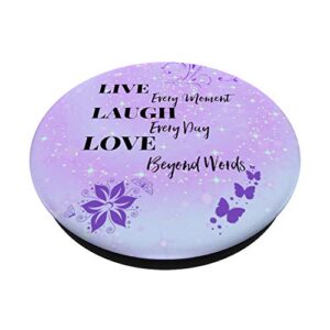 Phone Pop Up Button Holder,Live Laugh Love Purple Butterfly PopSockets PopGrip: Swappable Grip for Phones & Tablets