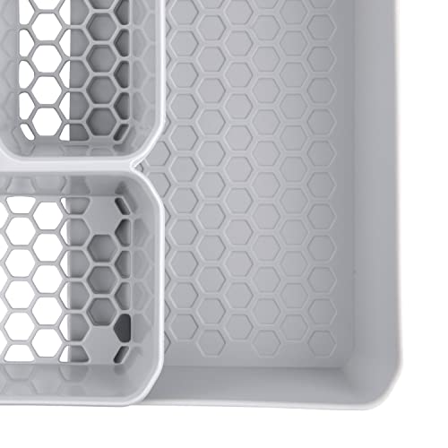 Spectrum Diversified Hexa 5-Divider Silverware Buildup-Resistant Drawer Organizer & Utensil Holder with Locking Expandable Wings, Easy-to-Clean Modern Kitchen Storage & Cutlery Tray, Stone Gray