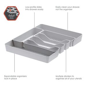 Spectrum Diversified Hexa 5-Divider Silverware Buildup-Resistant Drawer Organizer & Utensil Holder with Locking Expandable Wings, Easy-to-Clean Modern Kitchen Storage & Cutlery Tray, Stone Gray