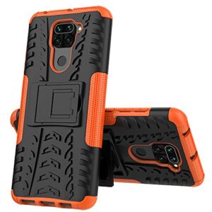 isadenser phone case for redmi note 9, redmi note 9 cover redmi note 9 slim case heavy duty with kickstand dual layer drop protection shockproof hard phone case for redmi note 9 hyun orange