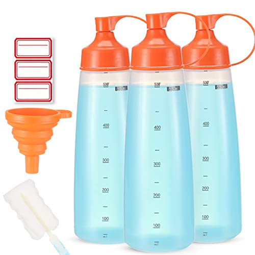 Condiment Squeeze Bottle Wide Mouth, Ondiomn 3 Pack 550ml Empty Reusable Squeeze Bottles for Honey,Batter,Catsup,Onion,Resin,Baking,Expoxy,Relish, BPA Free-Food Grade