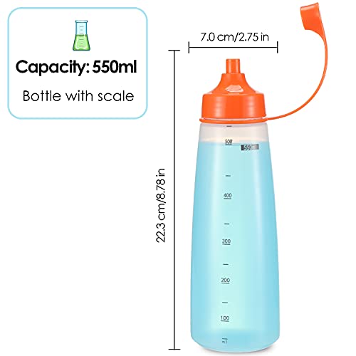 Condiment Squeeze Bottle Wide Mouth, Ondiomn 3 Pack 550ml Empty Reusable Squeeze Bottles for Honey,Batter,Catsup,Onion,Resin,Baking,Expoxy,Relish, BPA Free-Food Grade