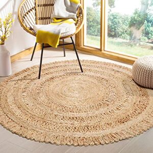 100% jute area rug 4’- hand crafted natural fiber- vintage collection- eco friendly carpet- farmhouse indoor beautiful style for living & bedroom- braided carpet for accent floor coverings(round)