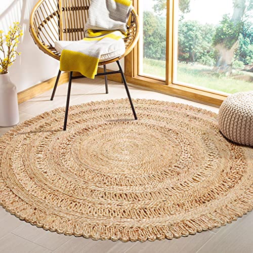 100% Jute Area Rug 4’- Hand Crafted Natural Fiber- Vintage Collection- Eco Friendly Carpet- Farmhouse Indoor Beautiful Style for Living & Bedroom- Braided Carpet for Accent Floor Coverings(Round)