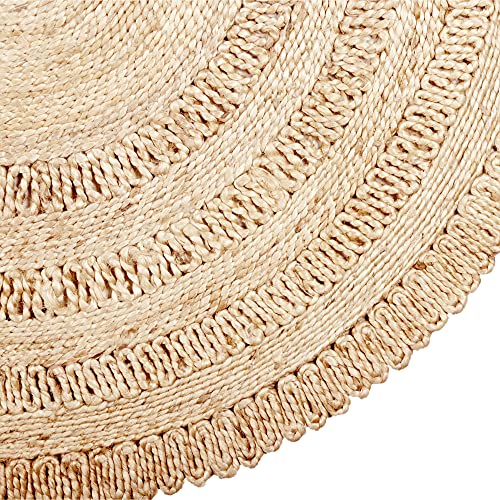 100% Jute Area Rug 4’- Hand Crafted Natural Fiber- Vintage Collection- Eco Friendly Carpet- Farmhouse Indoor Beautiful Style for Living & Bedroom- Braided Carpet for Accent Floor Coverings(Round)