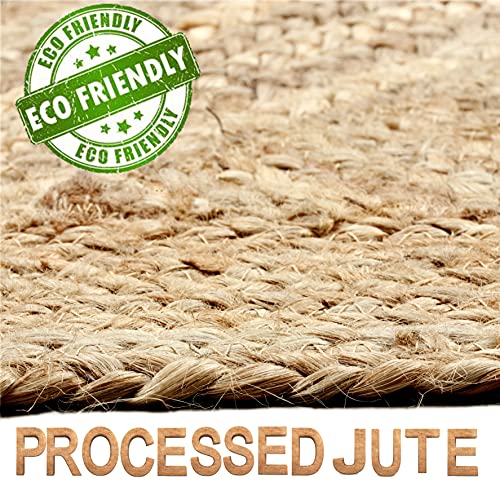 100% Jute Area Rug 4’- Hand Crafted Natural Fiber- Vintage Collection- Eco Friendly Carpet- Farmhouse Indoor Beautiful Style for Living & Bedroom- Braided Carpet for Accent Floor Coverings(Round)