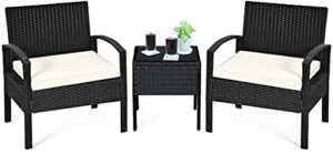 happygrill 3pcs patio conversation set outdoor wicker furniture set rattan table & chairs set with seat cushions, modern bistro set with coffee table for garden balcony backyard