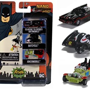 Jada Toys Nano Hollywood Rides Batman 1966 Classic TV Series 3 PK, Black,olive