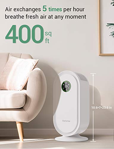 Elechomes Air Purifier for Home Large Room with Air Quality Monitoring: H13 True HEPA Air Filter Cleaner Covers 400ft² & CADR 300+, Ideal for Allergens Smoke Smokers Dust Odors Pollen Pet Dander