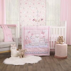 nojo little love sweet llama & butterflies floral pink & purple 3piece crib bedding set - comforter, crib sheet & dust ruffle, pink, ivory, lavender, light green (6677276p)