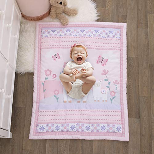 NoJo Little Love Sweet Llama & Butterflies Floral Pink & Purple 3Piece Crib Bedding Set - Comforter, Crib Sheet & Dust Ruffle, Pink, Ivory, Lavender, Light Green (6677276P)