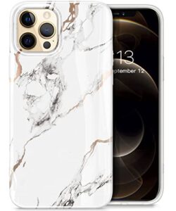 gviewin compatible with iphone 12 pro max case 6.7 inch 2020, marble ultra slim thin glossy soft shockproof tpu rubber stylish flexible protective cover for iphone 12 pro max (white/gold)