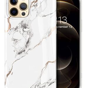 GVIEWIN Compatible with iPhone 12 Pro Max Case 6.7 Inch 2020, Marble Ultra Slim Thin Glossy Soft Shockproof TPU Rubber Stylish Flexible Protective Cover for iPhone 12 Pro Max (White/Gold)