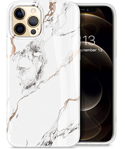 GVIEWIN Compatible with iPhone 12 Pro Max Case 6.7 Inch 2020, Marble Ultra Slim Thin Glossy Soft Shockproof TPU Rubber Stylish Flexible Protective Cover for iPhone 12 Pro Max (White/Gold)