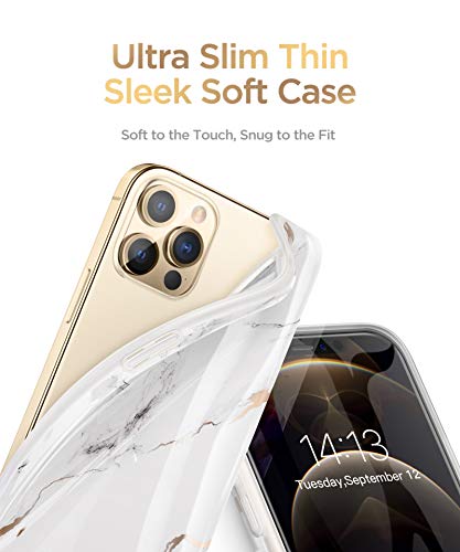 GVIEWIN Compatible with iPhone 12 Pro Max Case 6.7 Inch 2020, Marble Ultra Slim Thin Glossy Soft Shockproof TPU Rubber Stylish Flexible Protective Cover for iPhone 12 Pro Max (White/Gold)