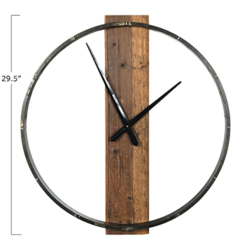 Creative Co-op EC0372 29.5 Inch Metal and Wood Wall Clock, Iron