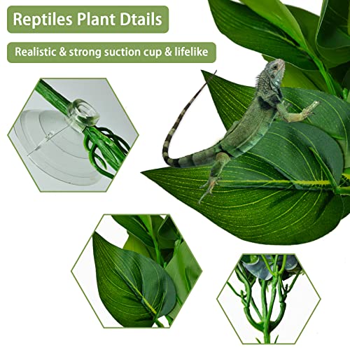 PINVNBY Reptile Terrarium Plants Hanging Artificial Lizards Habitat Climbing Decorations with Suction Cup Pets Tank Fake Green Plastic Ornament for Amphibians Bearded Dragons 6PCS